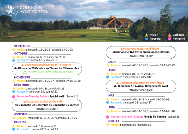 Calendrier Ecole De Golf Edg